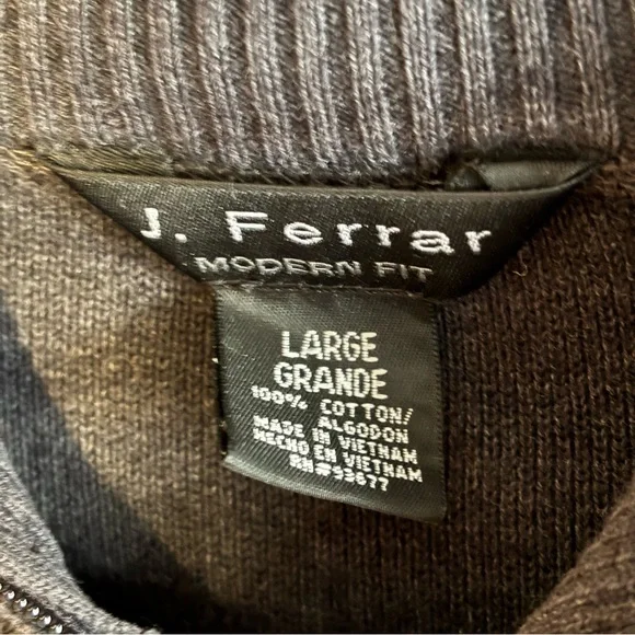 J. Ferrar 100% Cotton Long Sleeve Full Zip Gray Sweater Sz L - Picture 5 of 5